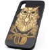 Husa vintage din lemn acacia pentru iPhone X, pirogravura - Acacia wood vintage case for iPhone X, phyrography "Owl" - wisdom Feng Shui symbol"