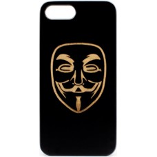 Husa vintage din lemn acacia pentru iPhone 7/8 plus, pirogravura - Acacia wood vintage case for iPhone 7/8 Plus, phyrography "Anonim mask"