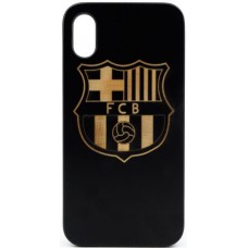 Husa vintage din lemn acacia pentru iPhone X, pirogravura - Acacia wood vintage case for iPhone X, phyrography "Logo FC Barcelona"