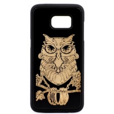 Husa vintage din lemn acacia pentru Samsung Galaxy S7, pirogravura - Acacia wood vintage case for Samsung Galaxy S7, phyrography "Owl" - wisdom Feng Shui symbol"